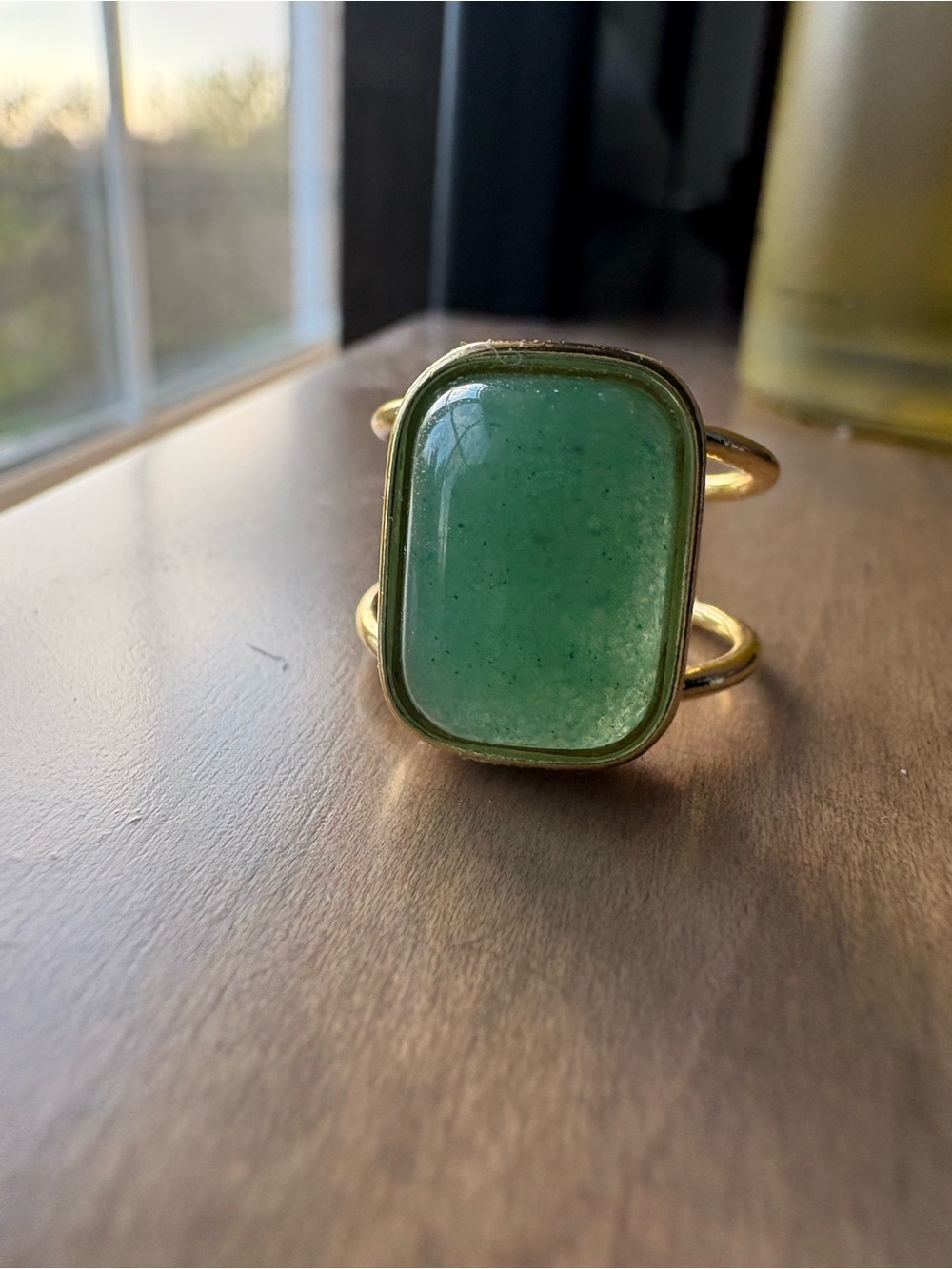 Gold Ring with Green Rectangular Stone